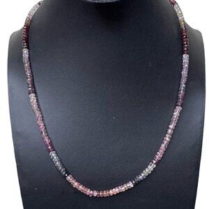 Natural Multicolor Tourmaline Beaded Necklace 925 Sterling Silver Clasp Chain 18